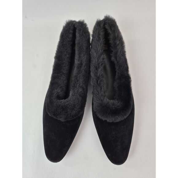 Toteme Women's Black Shearling Trim Velvet Pointed Toe Ballet Flat Size 38 - Picture 5 of 6